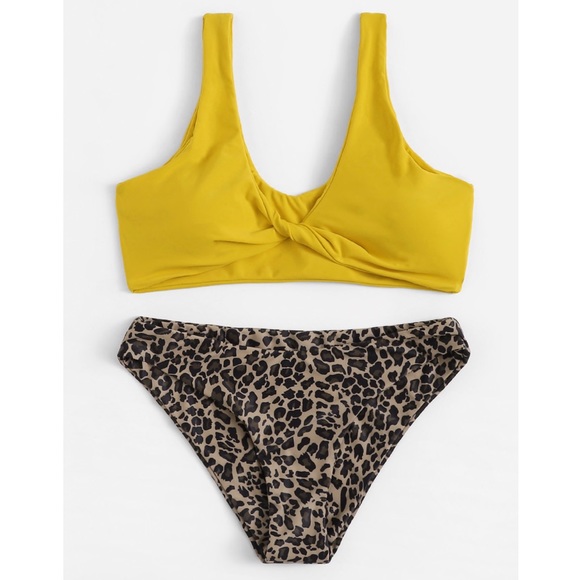 Other - GRACIE🖤yellow twist leopard print bikini swimsuit